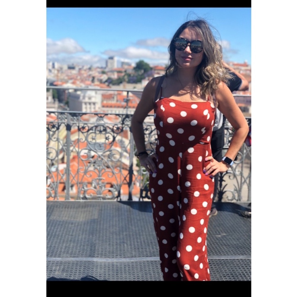 Rust color polka dot jumpsuit